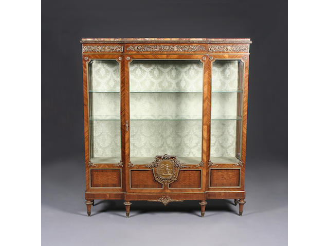 A Louis XVI-style kingwood, parquetry and ormulu-mounted vitrine, late 19th Century
