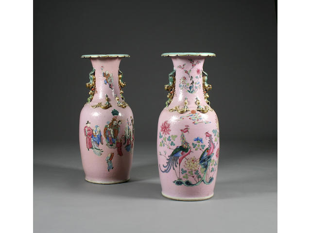 A large pair of Chinese famille rose vases 19th Century