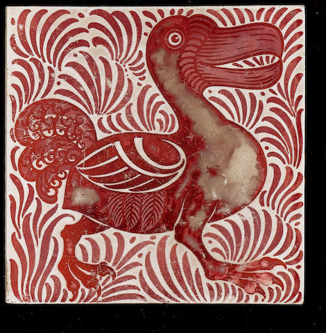 Bonhams : William De Morgan 'Dodo' a Ruby Lustre Animal Tile, circa 1880