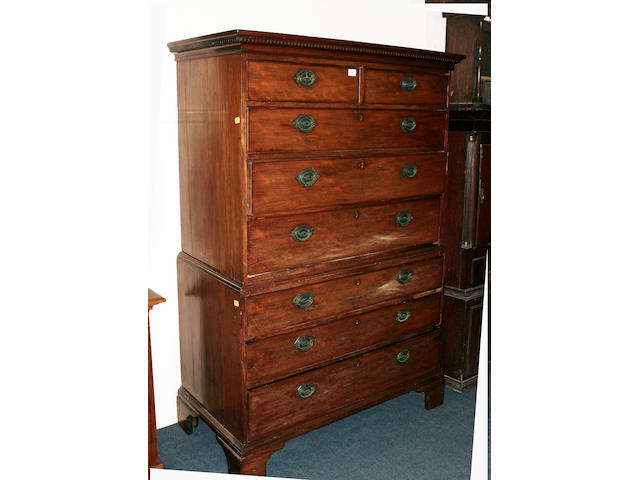 A late Georgain mahogany chest on chest