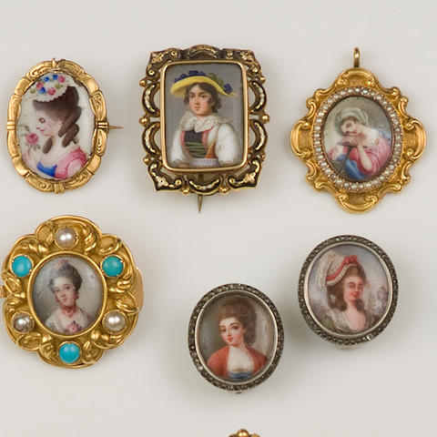 A collection of six enamel portrait miniature brooches (6)