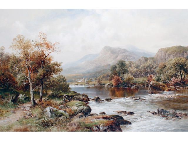 William Henry Mander (British, 1850-1922) Fishing in a river valley