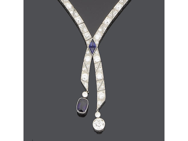 A neglig&#233;e sapphire and diamond necklace,