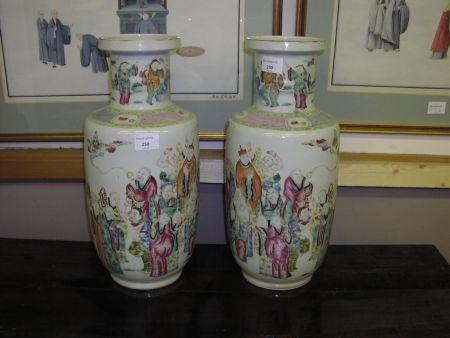 A pair of Chinese 19th Century rouleau vases