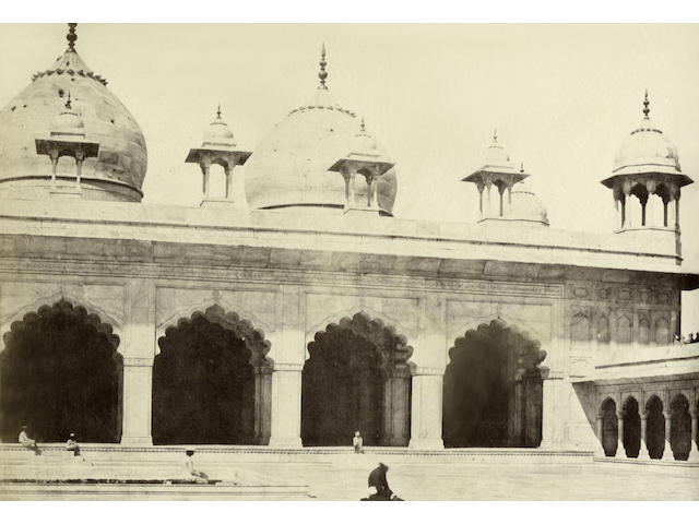 AGRA  Two-part panorama of the courtyard of the Pearl Mosque in the Fort, c.1858-1862