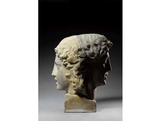 The 'Beth-Shan' Bust; A monumental Roman marble double herm, with a set of six black and white photographic glass plates, mounted on a plinth