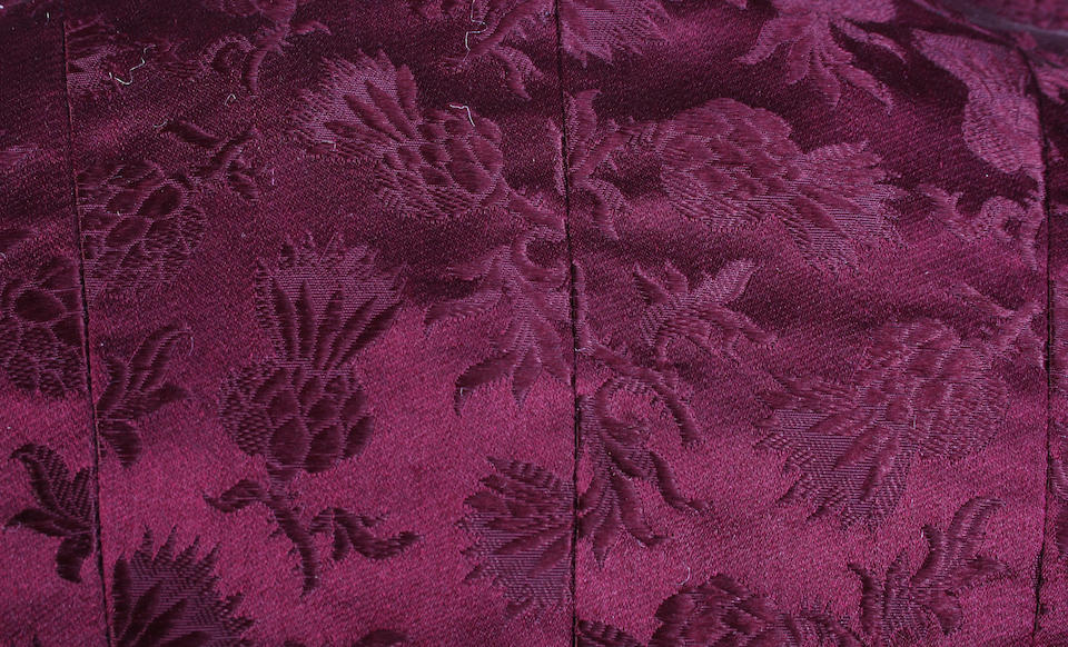 A late 19th century purple bustle back dress