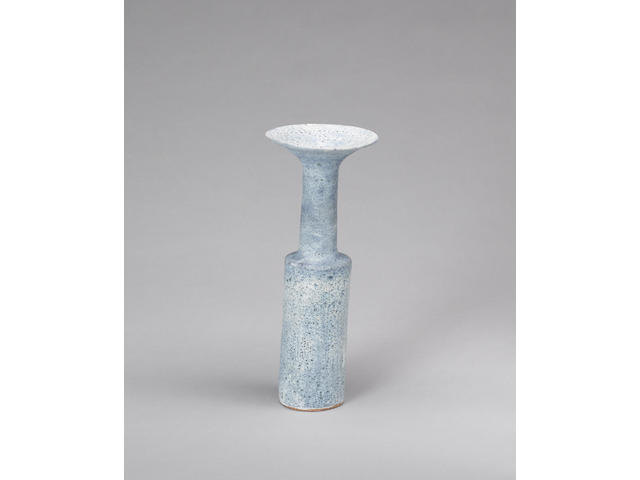 Dame Lucie Rie a tall cylindrical Vase with flared rim, circa 1980 Height 28.5cm (11 1/4in.)