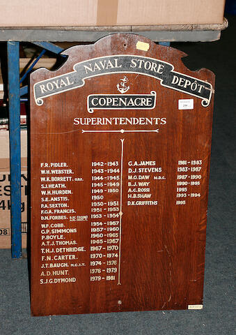 Bonhams A Naval Department Name Board Rn Store Depot Copenacre 47cm X 75cm 5