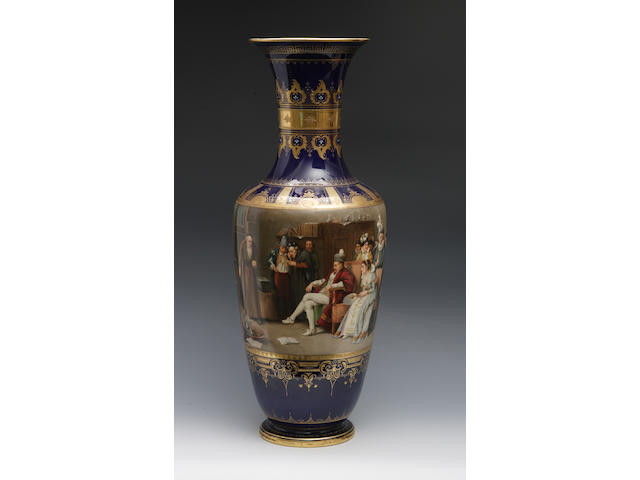 A large hand painted vase in the style of Royal Vienna circa 1900