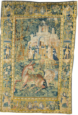 A Flemish mythological gamepark tapestry Audenarde, circa 1560-1590 8 ft 10 in x 5 ft 11 in (269 x 180 cm) reduced in size, some reweave and restoration