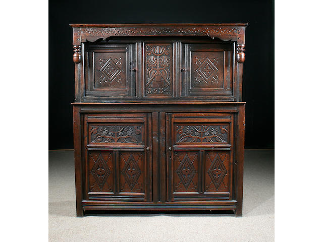 An oak court cupboard, late 17th Century Possibly Yorkshire