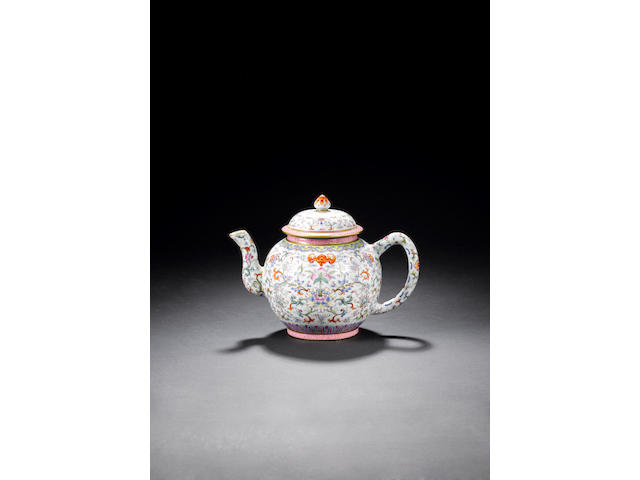 An Imperial famille rose globular teapot and cover Jiaqing seal mark and of the period