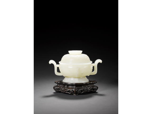 A white jade censer and a cover Late Qianlong/Jiaqing