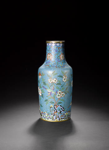A cloisonn&#233; enamel cylindrical turquoise-ground vase 19th Century