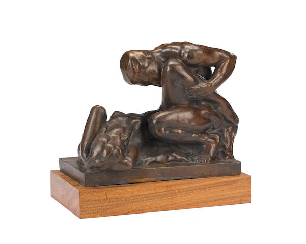 Barbara Tribe (Australian, 1913-2000) Lovers Thailand (including wooden base)  (Illustrated in 'Barbara Tribe, Sculptor' by Patricia R.McDonald, page 110)