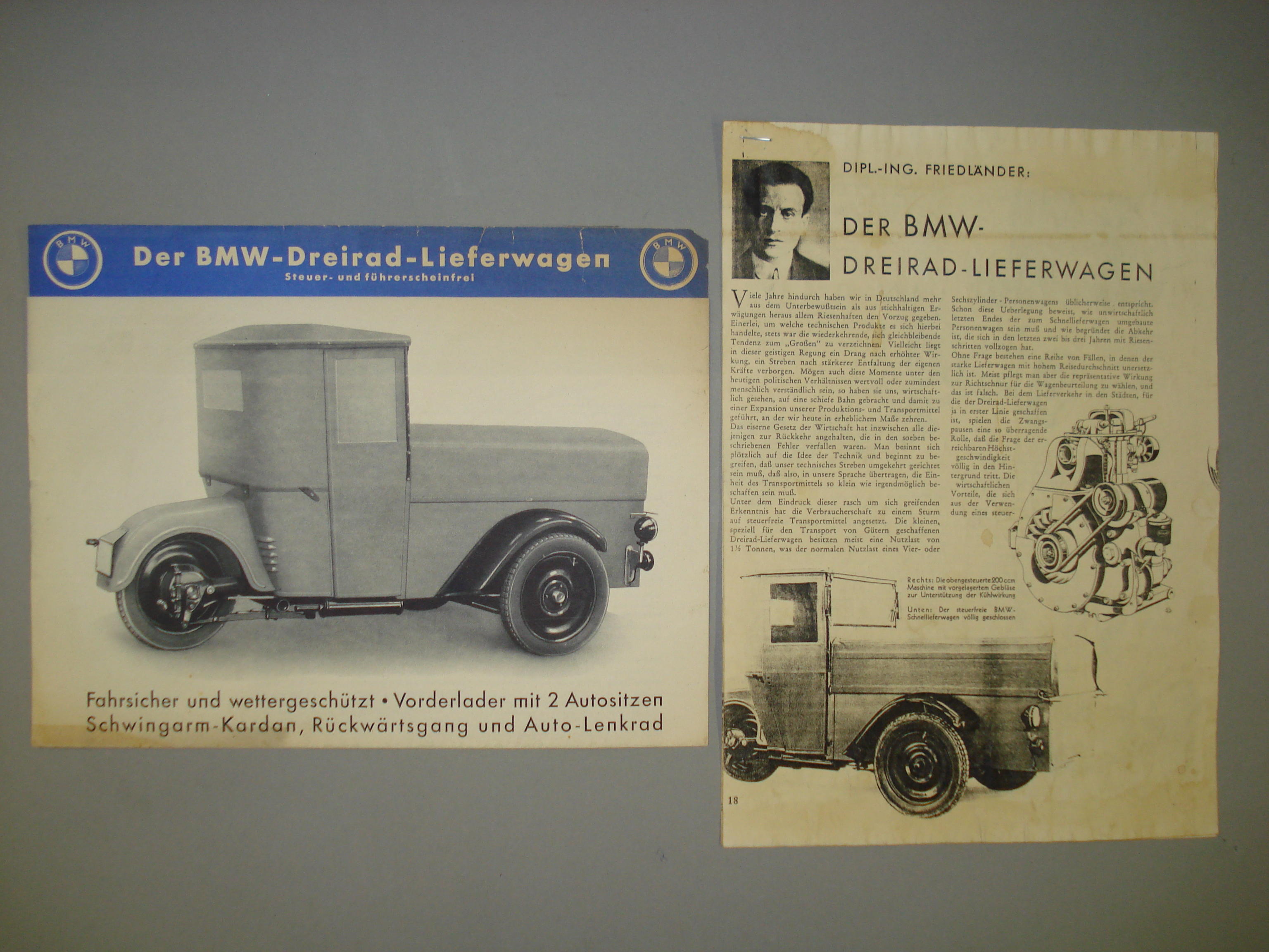 A 1932 BMW 3 Wheel Commercial brochure,