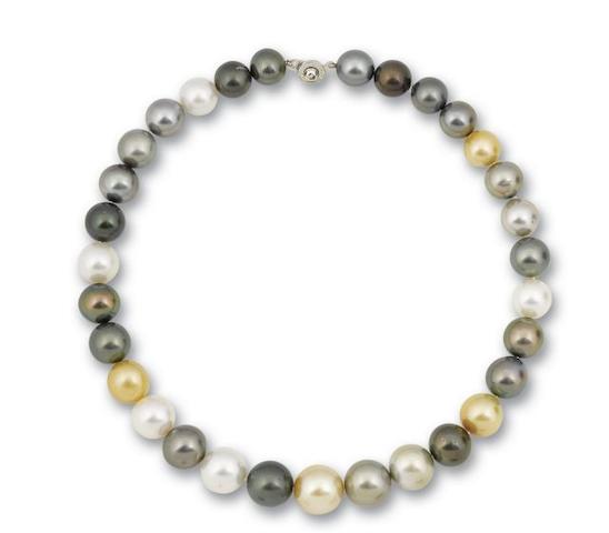 A multi-coloured cultured pearl necklace