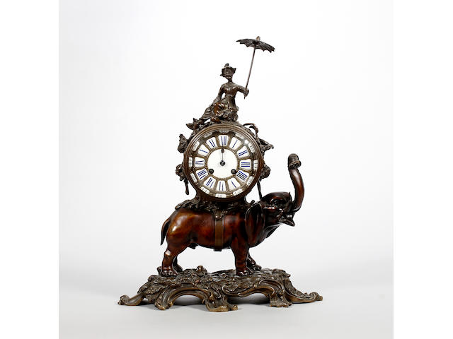 A 19th century bronze chinoiserie mantel clock,
