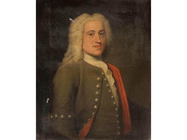 Haynes, 18th Century Portrait of Peter Harvey Esq of Norwich, half length, wearing brown jacket and waistcoat with brass buttons, and long white wig, together with a companion portrait of Mrs Peter Harvey, a pair,