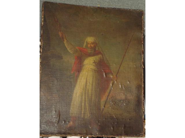 Venetian School, 18th Century Portrait of a Saint, possibly Philip Apostle, before a landscape, holding a staff and crucifix,