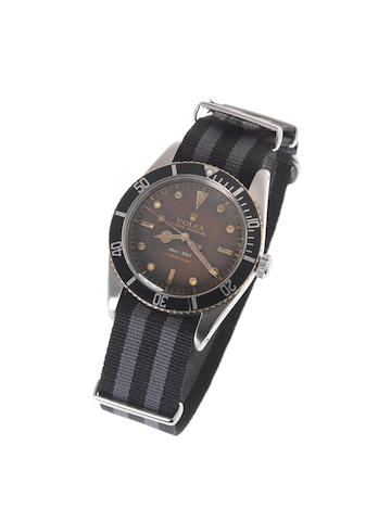 Rolex. A fine and rare stainless steel automatic centre seconds wristwatch with tropical colour change dialSubmariner Ref: 6536/1, Case No.155357, Made in 1956