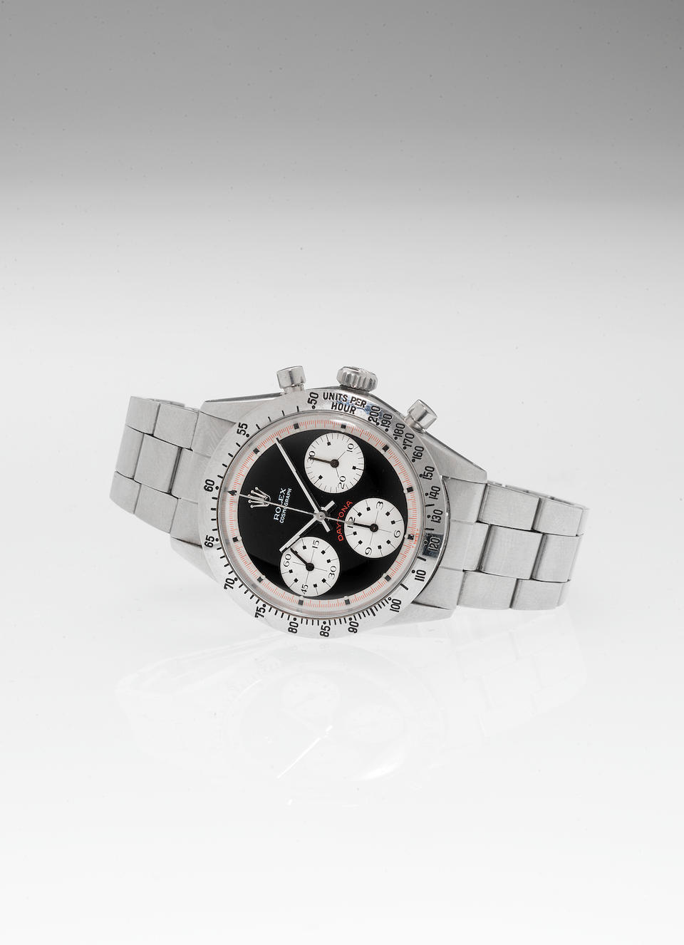 Rolex. A fine and rare stainless steel chronograph wristwatch together with original Rolex guarantee, swing tag, fitted box and instructionsCosmograph Daytona, "Paul Newman", Ref.6262, Case No. 2737305, 1969, Sold 7th December 1971