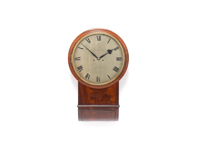A good early 19th century mahogany drop dial striking wall clock Vulliamy, London, Number 954