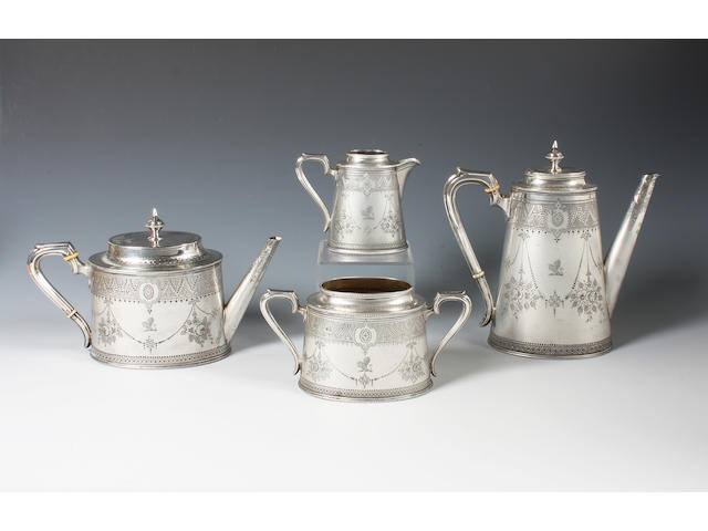 A Victorian silver four piece tea set By G M Jackson, London, 1882,  (4)