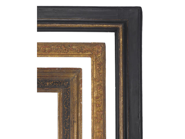 A Tuscan late 16th Century parcel gilt and black painted cassetta frame