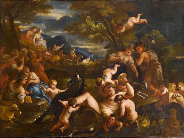 Attributed to Paolo de Matteis (Cilento 1662-1728 Naples) Drunken Silenus with Bacchus and Ariadne in the distance