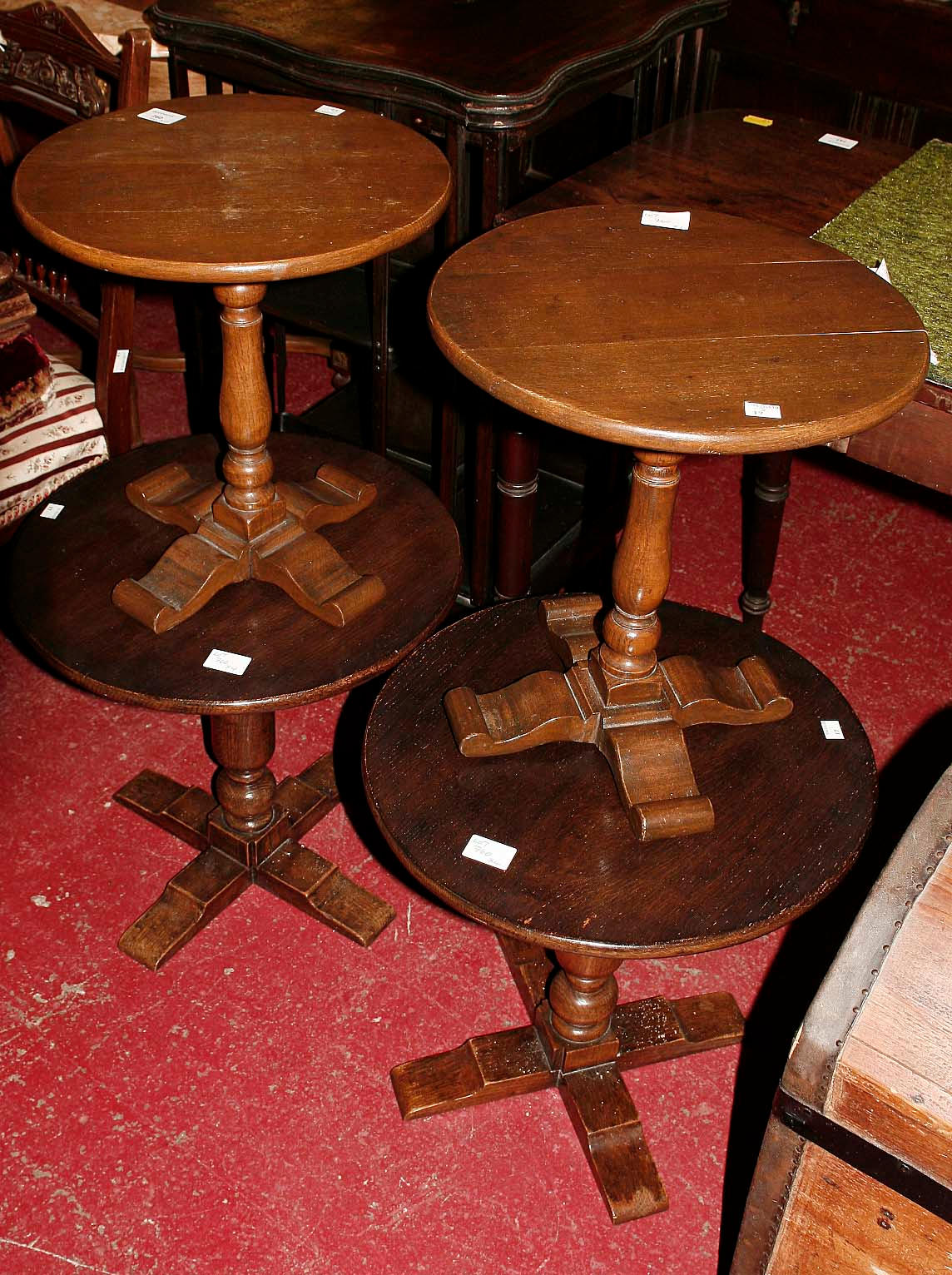 Two pairs of oak occasional tables