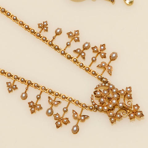 Bonhams : A late Victorian gold, half pearl set fringe necklace