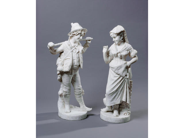 A pair of 19th Century Italian white marble figures
