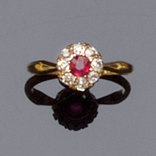 A ruby and diamond cluster ring