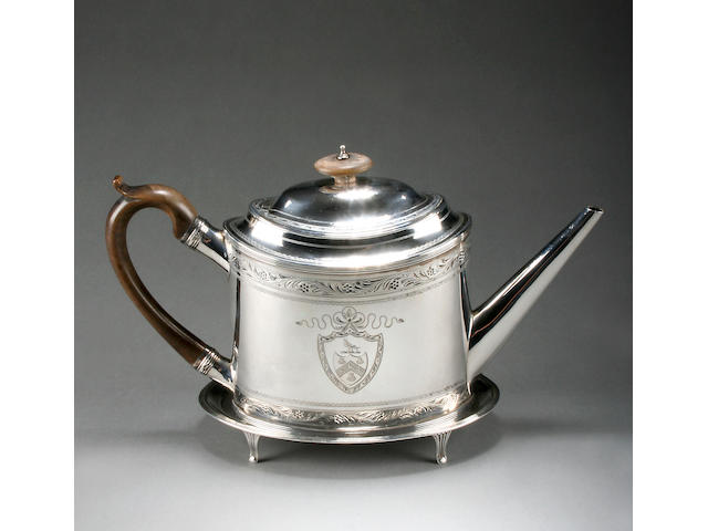 A George III teapot on stand by Peter & Ann Bateman, London 1795/6,  (2)