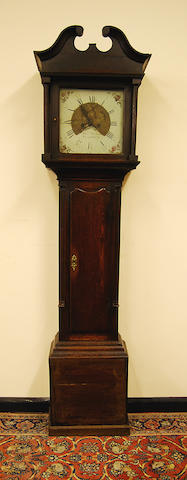 A late George III oak-cased painted dial eight day longcase clock, circa 1800 'Moses Evans, Llangerniew'