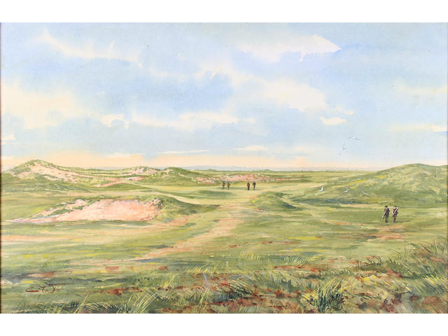 Whymper, C. (1853-1941): Golf at St. Georges Featuring two groups of golfers, watercolour, signed &#145;C.W.&#146; lower left, framed and glazed. 13 x 20 inches