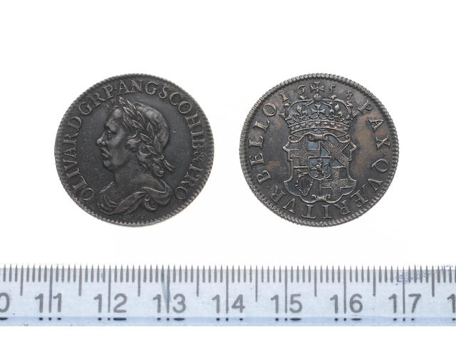 Oliver Cromwell, Shilling, 1658, laureate and draped bust left,