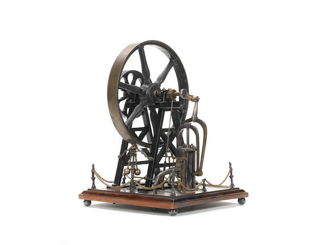 A mid 19th century single cylinder vertical over crank A-frame stationary engine