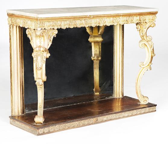 A late George III giltwood and parcel gilt console table