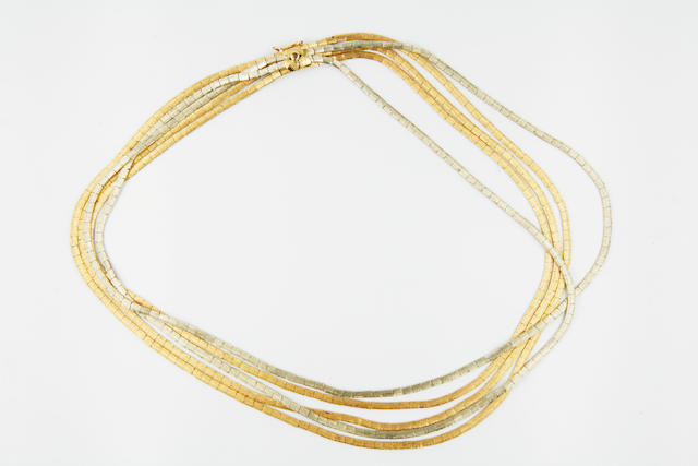 A two-colour gold five-row necklace