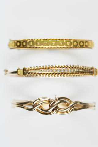 A collection of three Victorian gold bangles