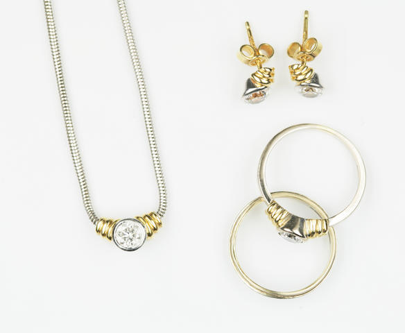 A collection of diamond single-stone two-colour gold jewellery