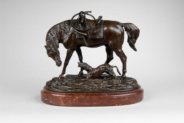 Paul Gayard (1807-1855): A bronze of a horse and dog