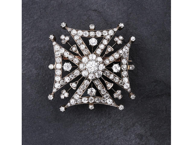 A late Victorian diamond brooch in the form of a Maltese cross