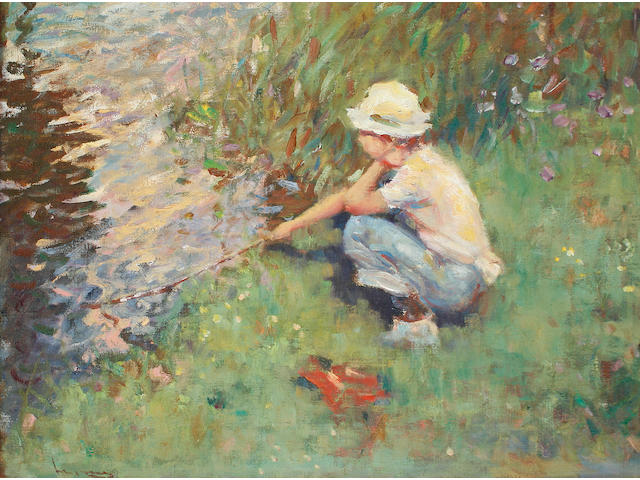 Ken Moroney (British, born 1949) Child with sticks in a river (unframed)