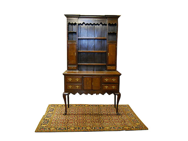 An oak, mahogany-crossbanded and inlaid Shropshire high dresser, in 18th Century style