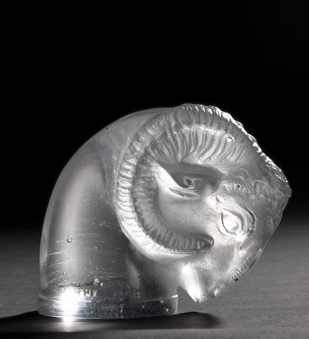 **A &#145;Tete de Belier&#146; glass mascot by Ren&#233; Lalique, French, Introduced 3rd February 1928,