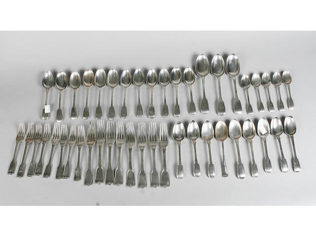 A quantity of silver fiddle and thread flatware assorted dates and makers,  (a lot)